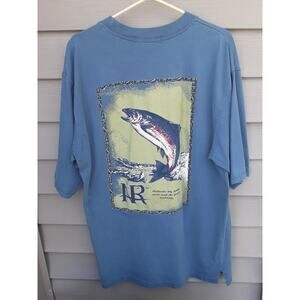 North River Trout Fish Blue Size LT Pocket T Shirt Made In USA